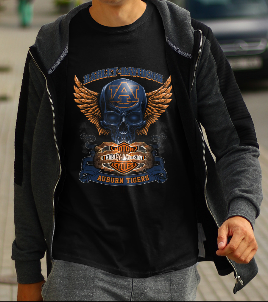 Harley Davidson Auburn Tigers Au Skull Wings Motor Cycles T-Shirt