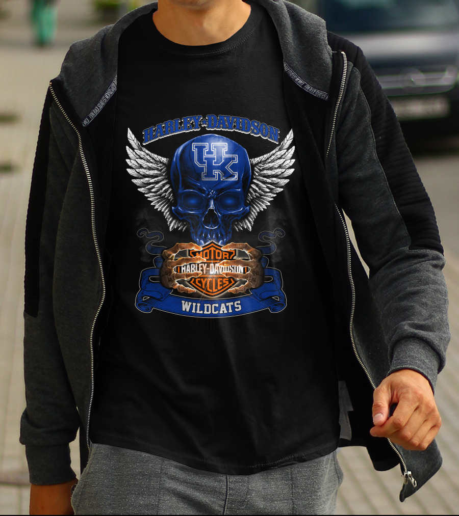 Harley Davidson Kentucky Wildcats Motorcycles Skull Wings T-Shirt