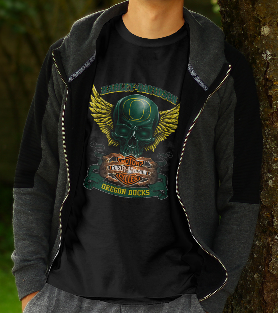 Harley Davidson Oregon Ducks Skull Winged T-Shirt