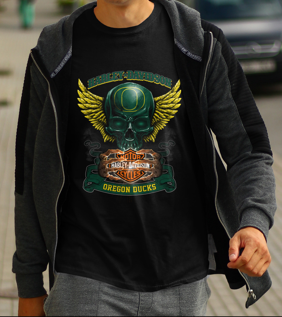 Harley Davidson Oregon Ducks Skull Winged T-Shirt