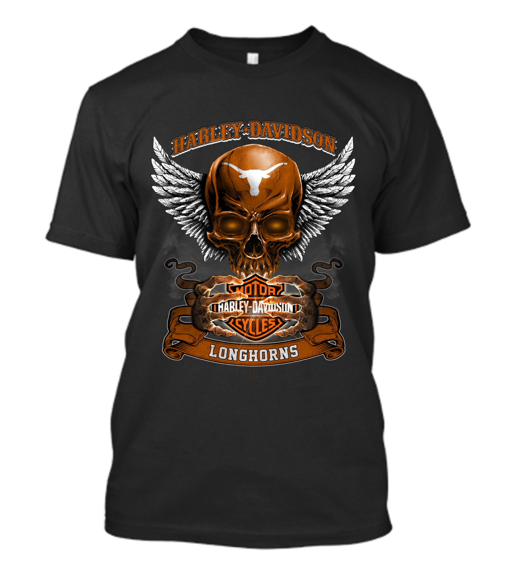 Harley Davidson Longhorns Texas Skull Wings Motorcycles T-Shirt