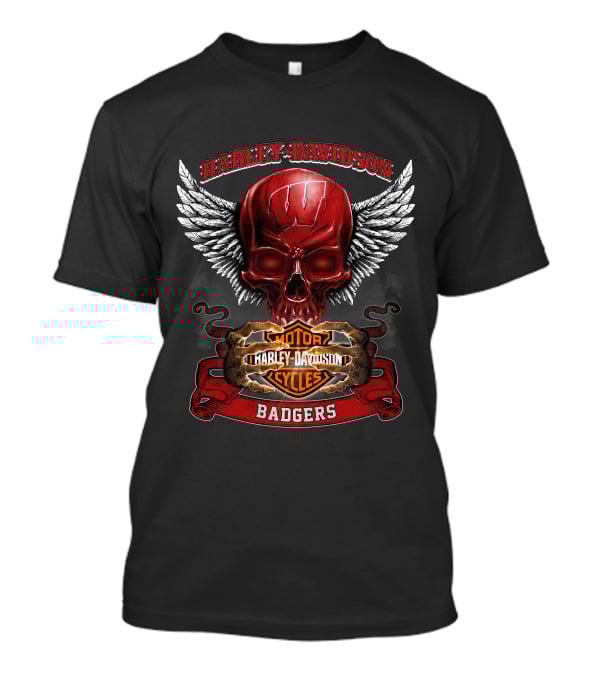 Harley Davidson Wisconsin Badgers Motorcycles Winged Skull T-Shirt