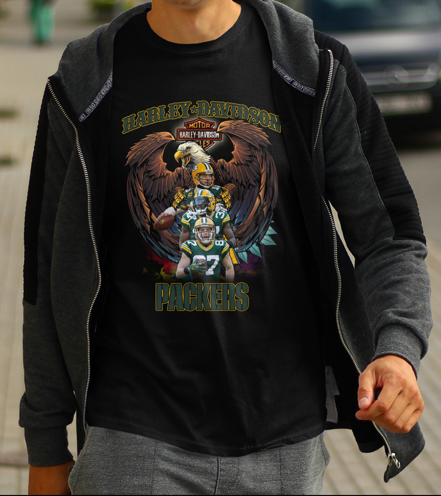 Harley Davidson Green Bay Packers Hd208 Eagle And Football Players T-Shirt