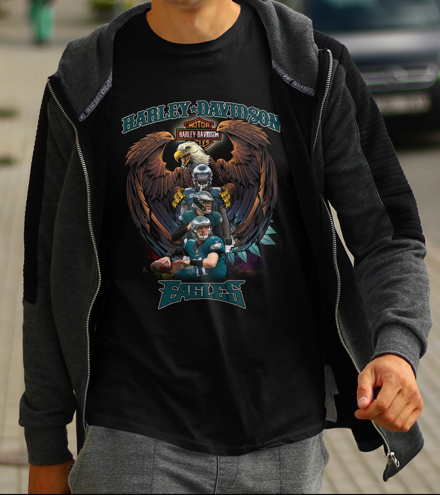 Harley Davidson Philadelphia Eagles Football Players With Bald Eagle T-Shirt