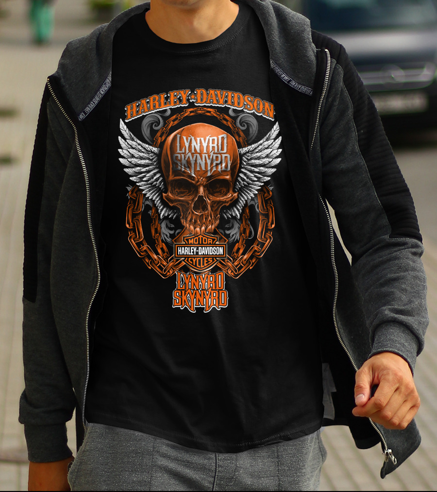 Harley Davidson Lynyrd Skynyrd Skull With Wings And Chains T-Shirt