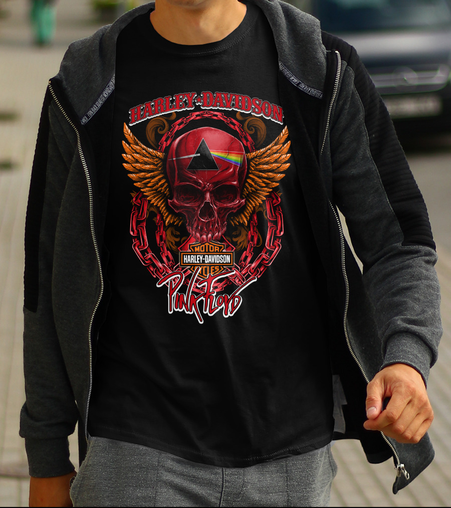 Harley Davidson Pink Floyd Skull With Wings And Prism T-Shirt