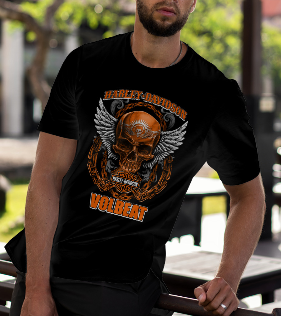 Harley Davidson Volbeat Skull With Wings And Chain T-Shirt
