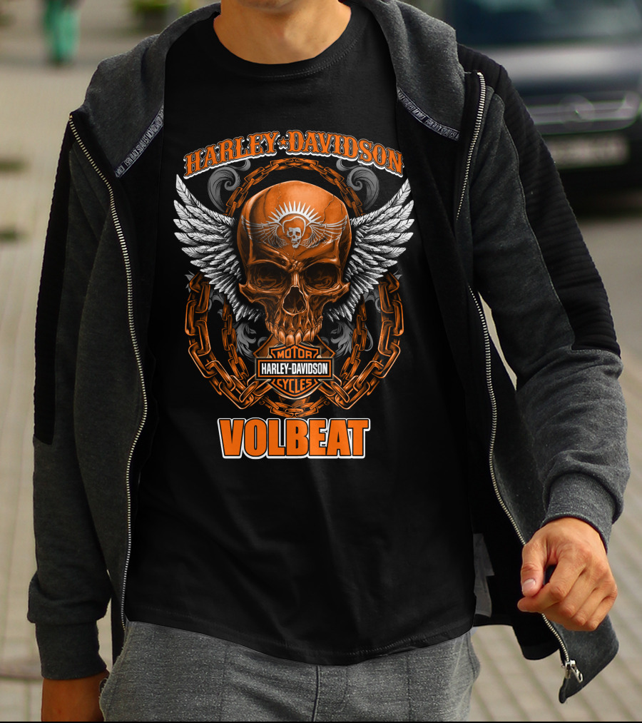 Harley Davidson Volbeat Skull With Wings And Chain T-Shirt