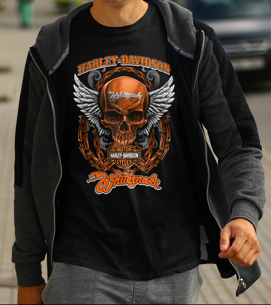 Harley Davidson Motor Cycles Skull Winged Whitesnake Hd2408 T-Shirt