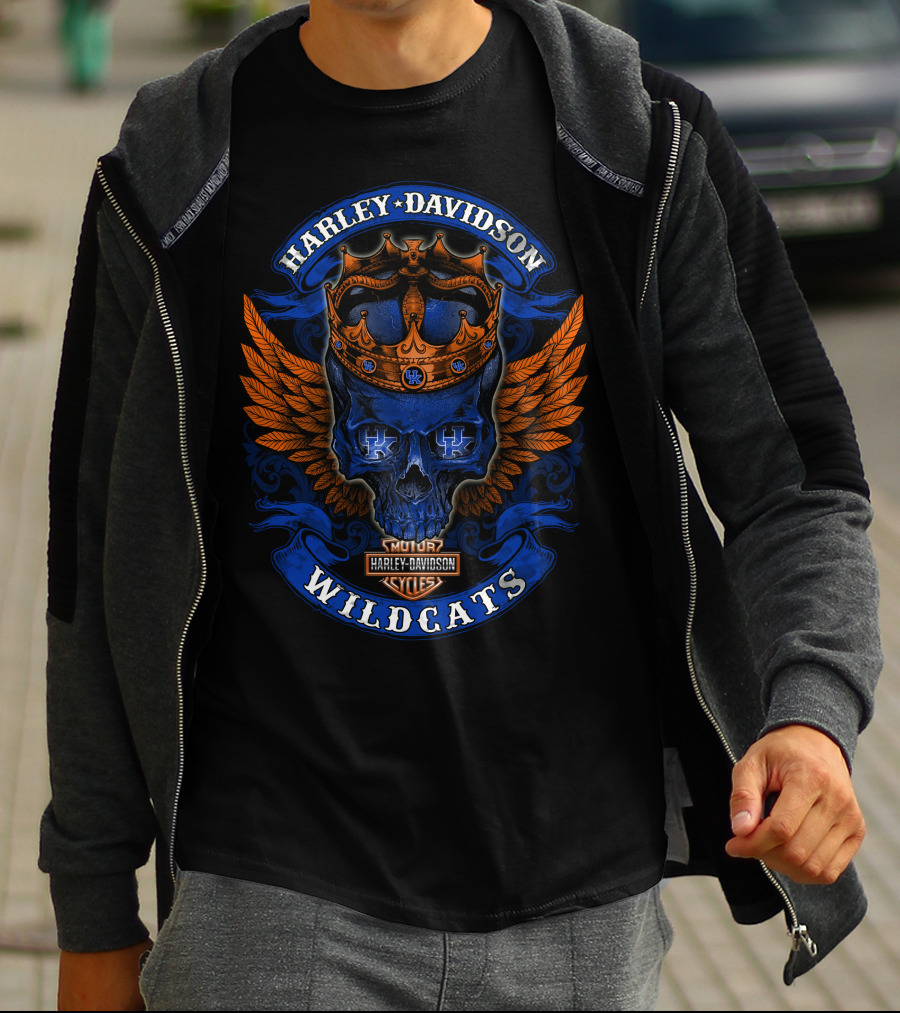 Harley Davidson Wildcats Skull Crown Wings Kentucky Wildcats T-Shirt