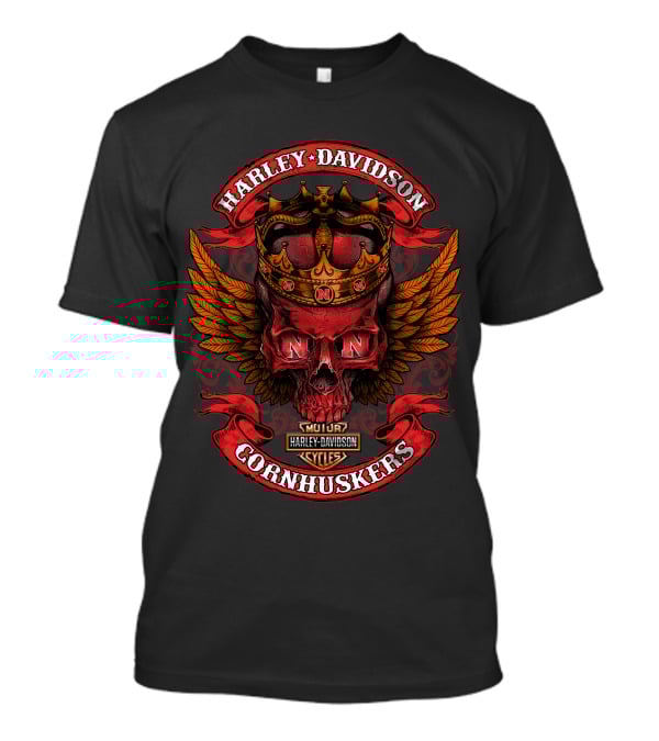 Harley Davidson Cornhuskers Skull Wings Motor Cycles T-Shirt