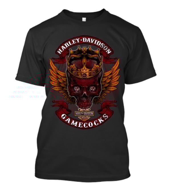 Harley Davidson Motor Cycles Skull Crown Wings Gamecocks T-Shirt
