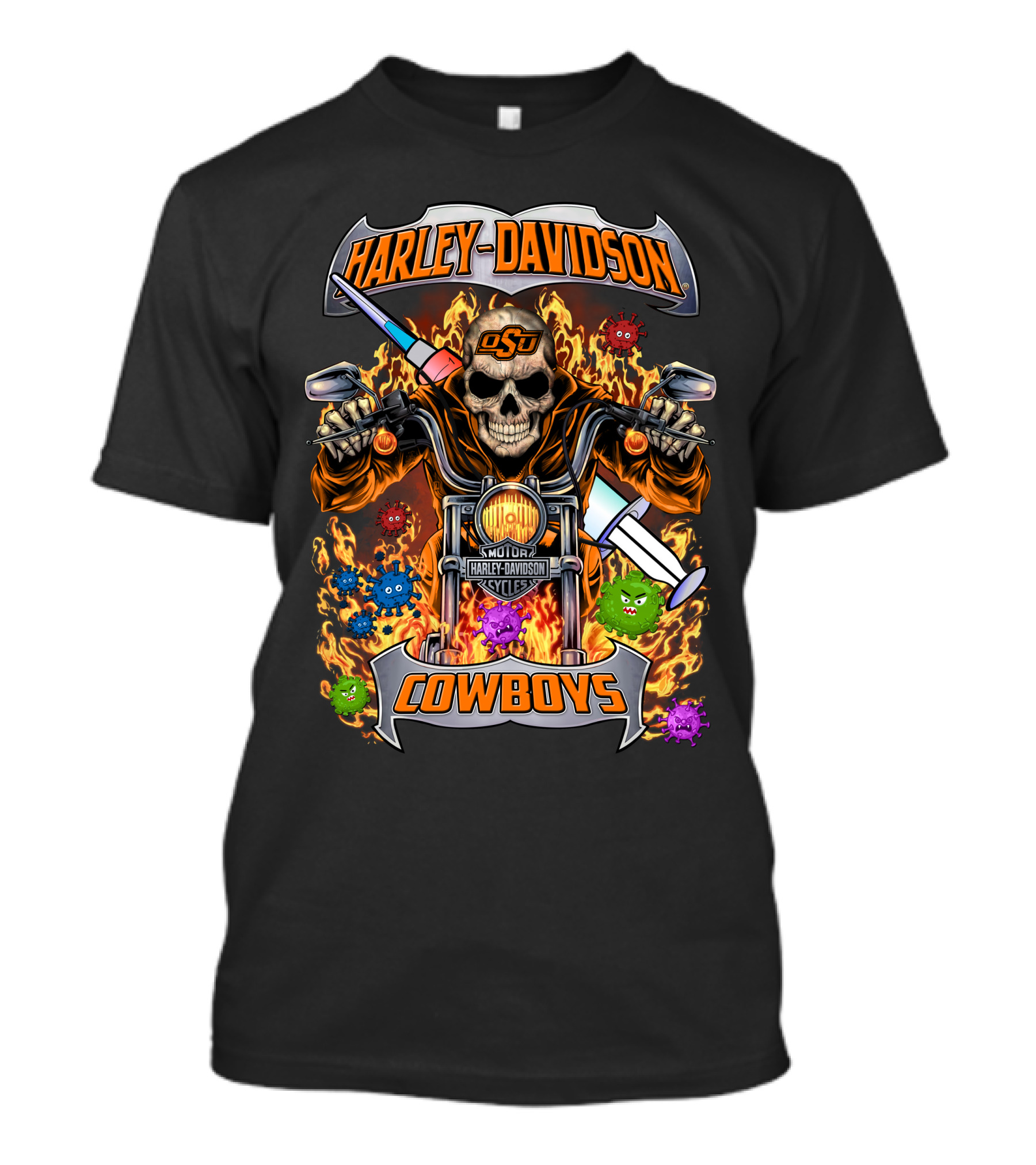 Harley Davidson Motorcycles Osu Cowboys Skull Flame T-Shirt