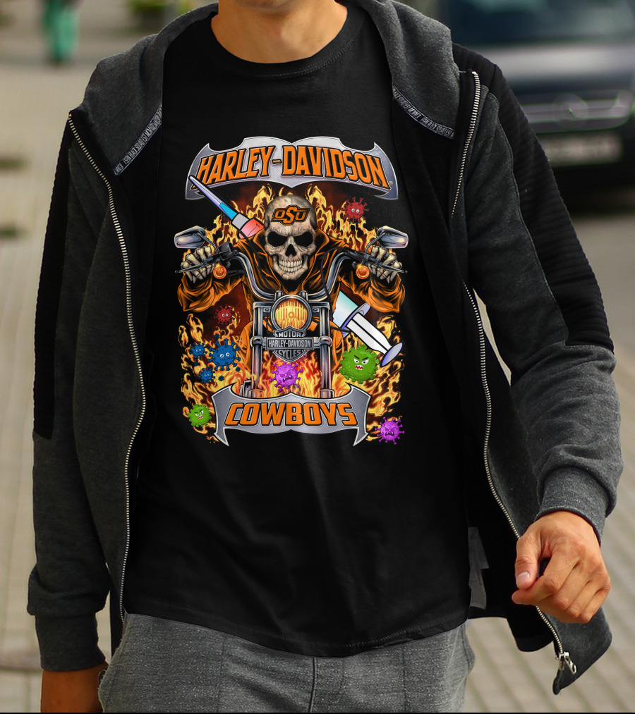 Harley Davidson Motorcycles Osu Cowboys Skull Flame T-Shirt