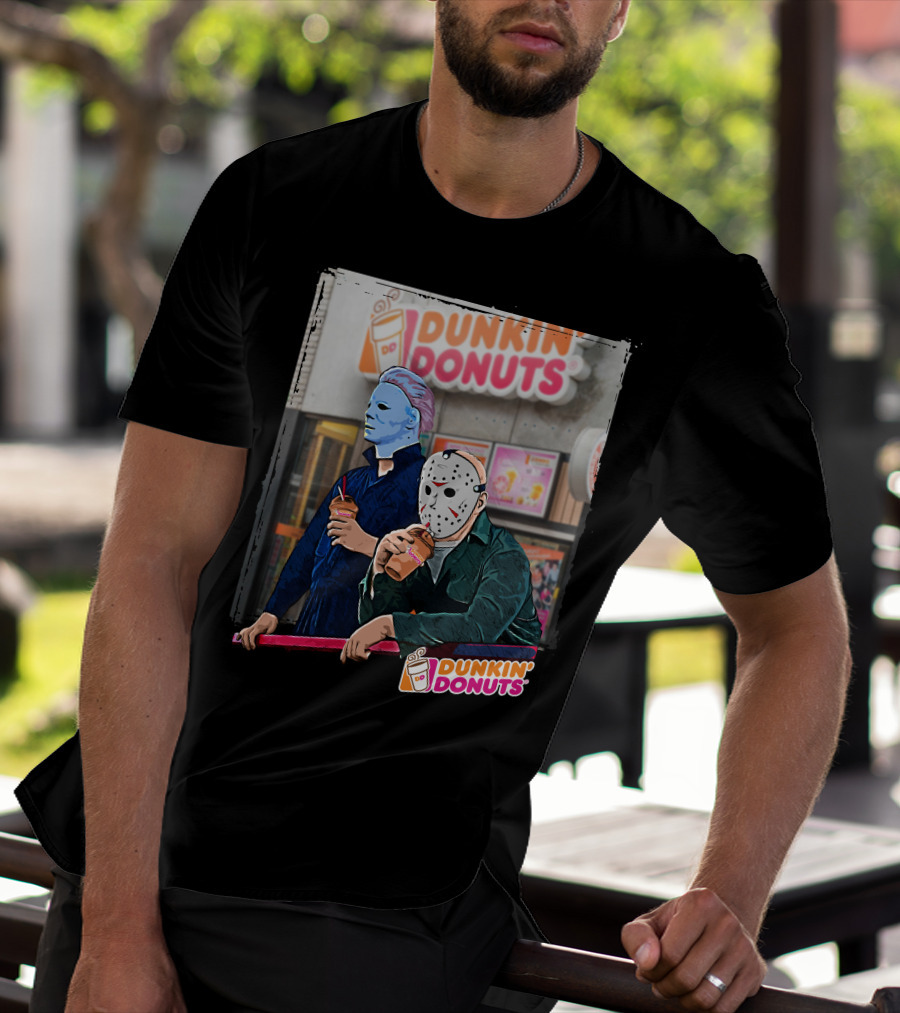 Dunkin Donuts Jason And Michael Halloween Mask Characters T-Shirt