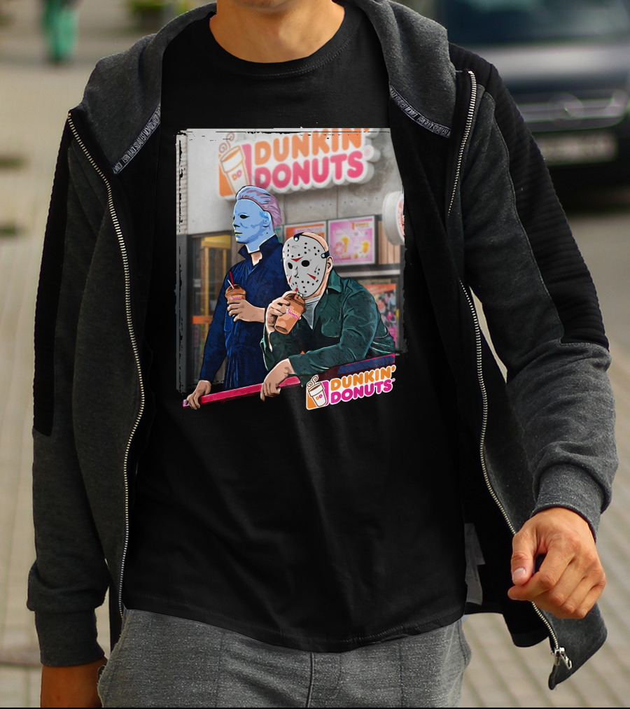 Dunkin Donuts Jason And Michael Halloween Mask Characters T-Shirt