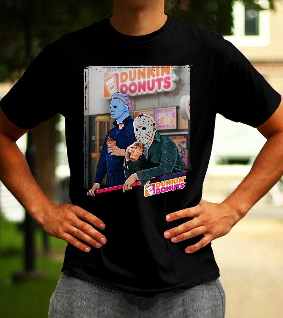 Dunkin Donuts Jason And Michael Halloween Mask Characters T-Shirt