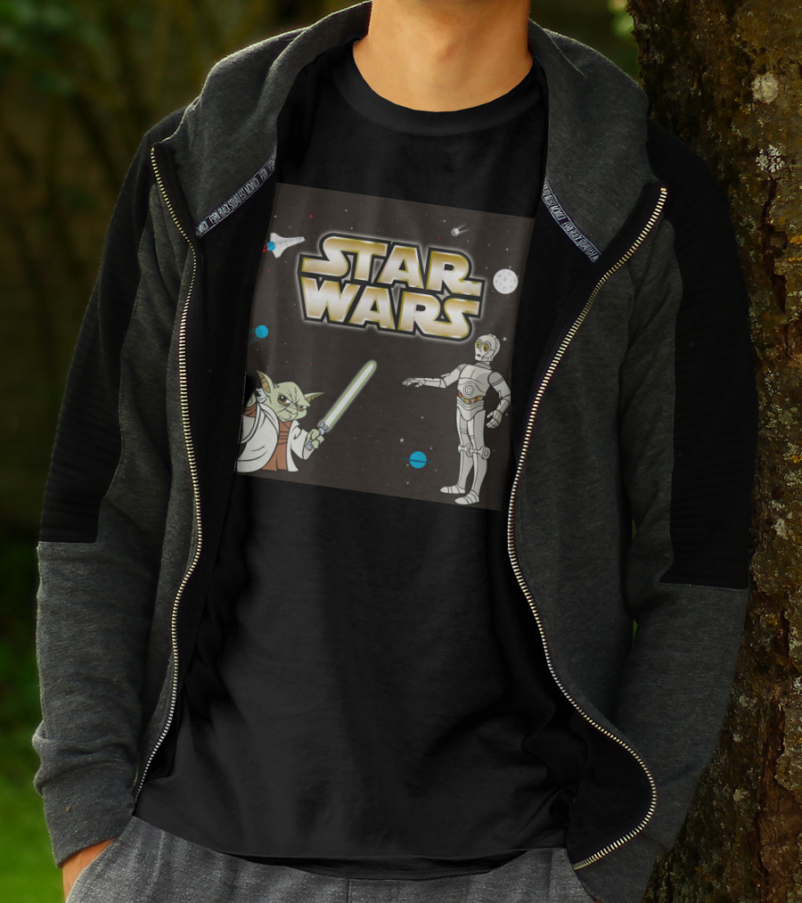 Star Wars Yoda And C-3PO Space Adventure Scene T-Shirt