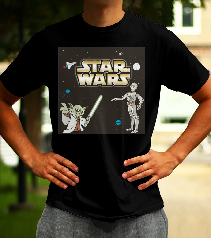 Star Wars Yoda And C-3PO Space Adventure Scene T-Shirt