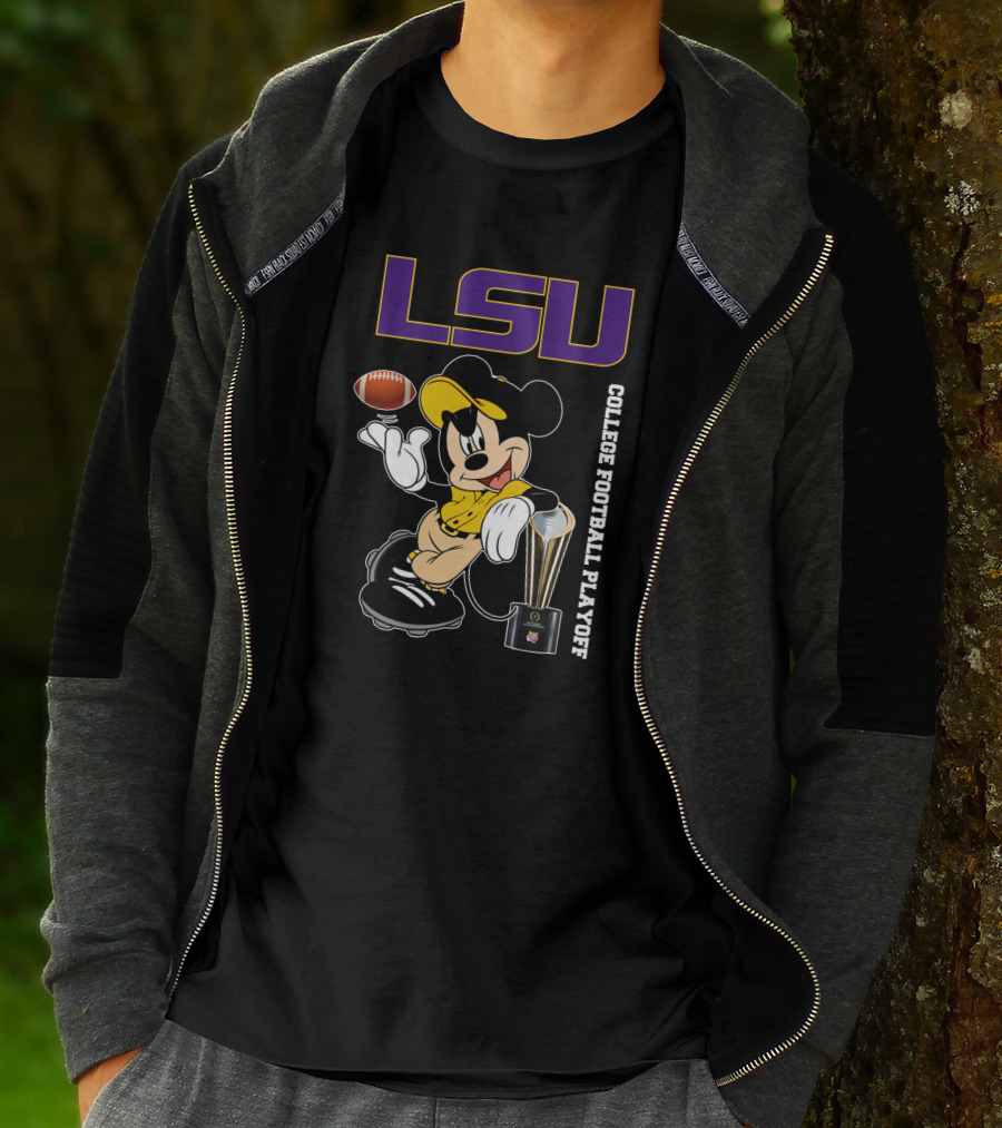 LSU College Football Playoff Mickey Holding Football And Trophy T-Shirt