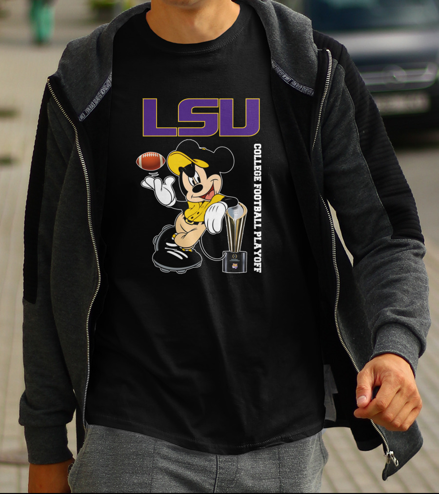LSU College Football Playoff Mickey Holding Football And Trophy T-Shirt