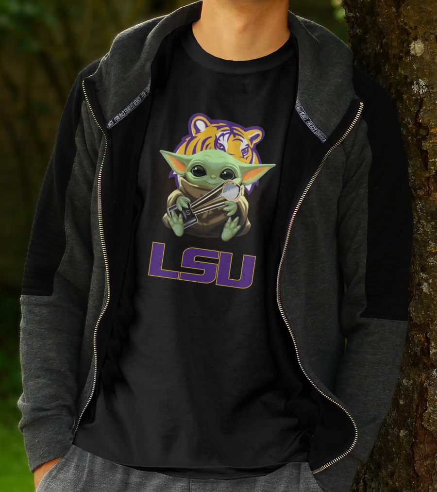 LSU Baby Yoda Holding Trophy Tiger T-Shirt