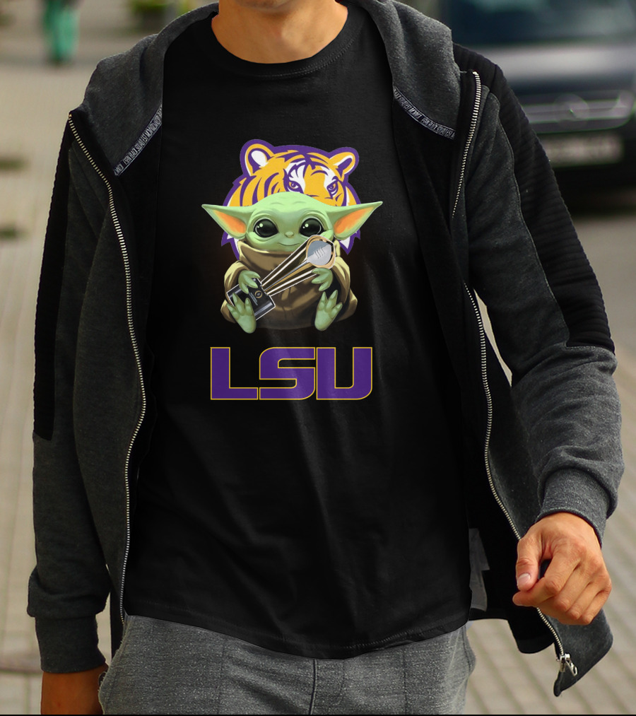 LSU Baby Yoda Holding Trophy Tiger T-Shirt