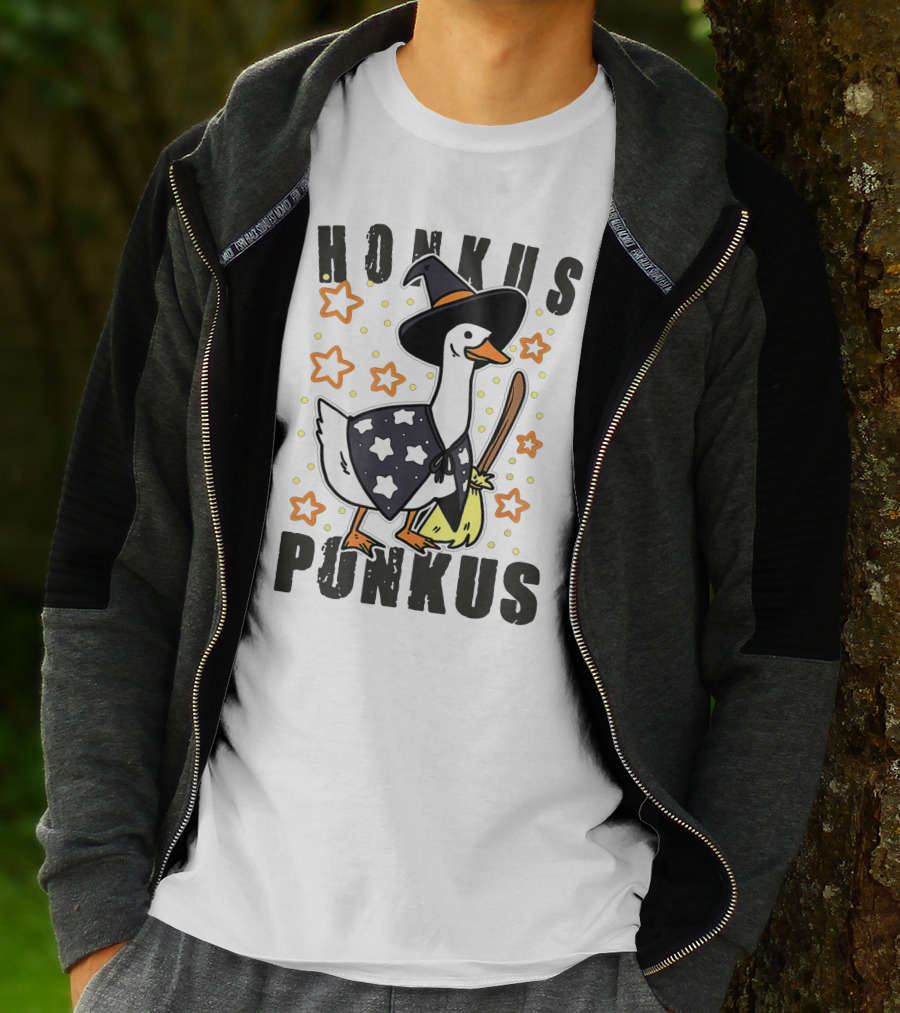 Honkus Ponkus Duck In Witch Costume With Stars And Broom T-Shirt