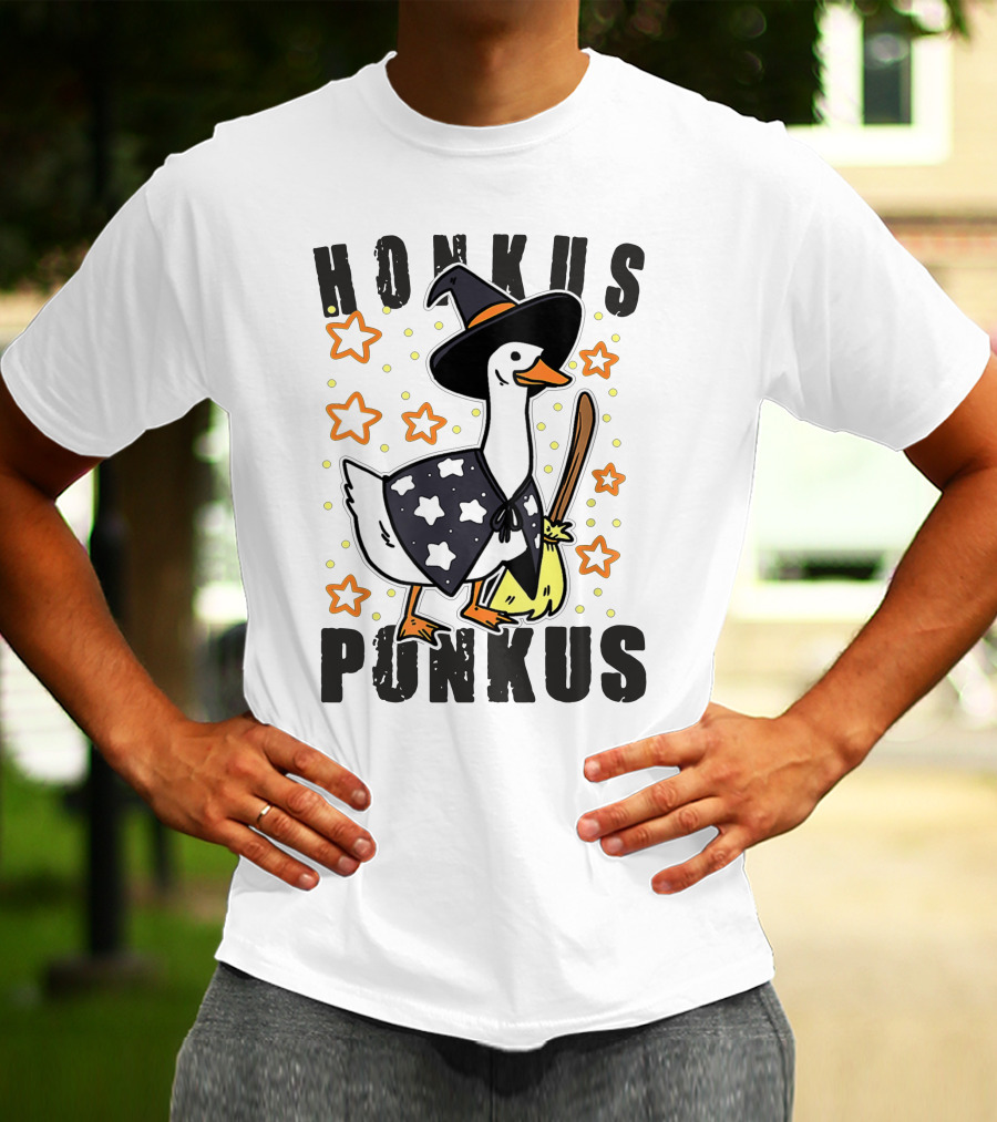 Honkus Ponkus Duck In Witch Costume With Stars And Broom T-Shirt