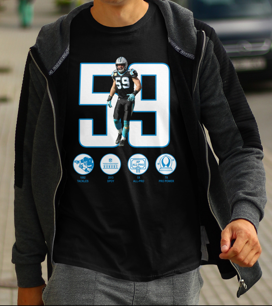 Luke Kuechly 59 1092 Tackles 2013 DPOY 5x All-Pro 7x Pro Power T-Shirt