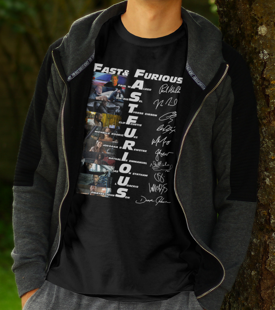 Fast And Furious Paul Walker Vin Diesel Tyrese Gibson Michelle Rodriguez Cast Signatures Thank You For The Memories T-Shirt