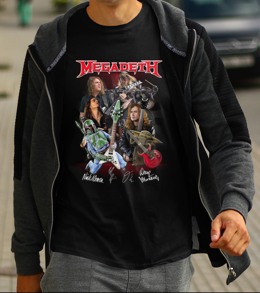 Megadeth Band Members With Boba Fett And Baby Yoda T-Shirt