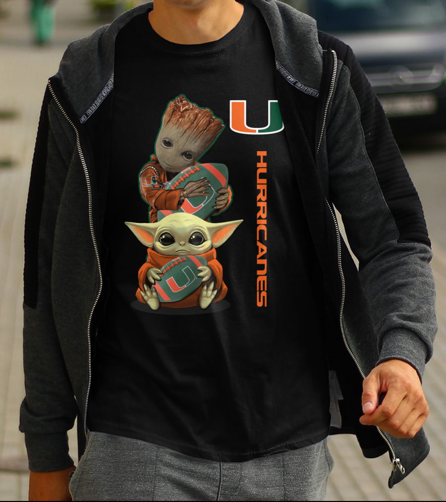 Groot Baby Yoda Miami Hurricanes Football Ncaa 41 Mh T-Shirt
