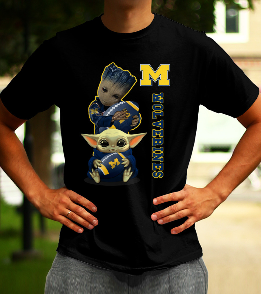 Michigan Wolverines Groot And Baby Yoda Football T-Shirt