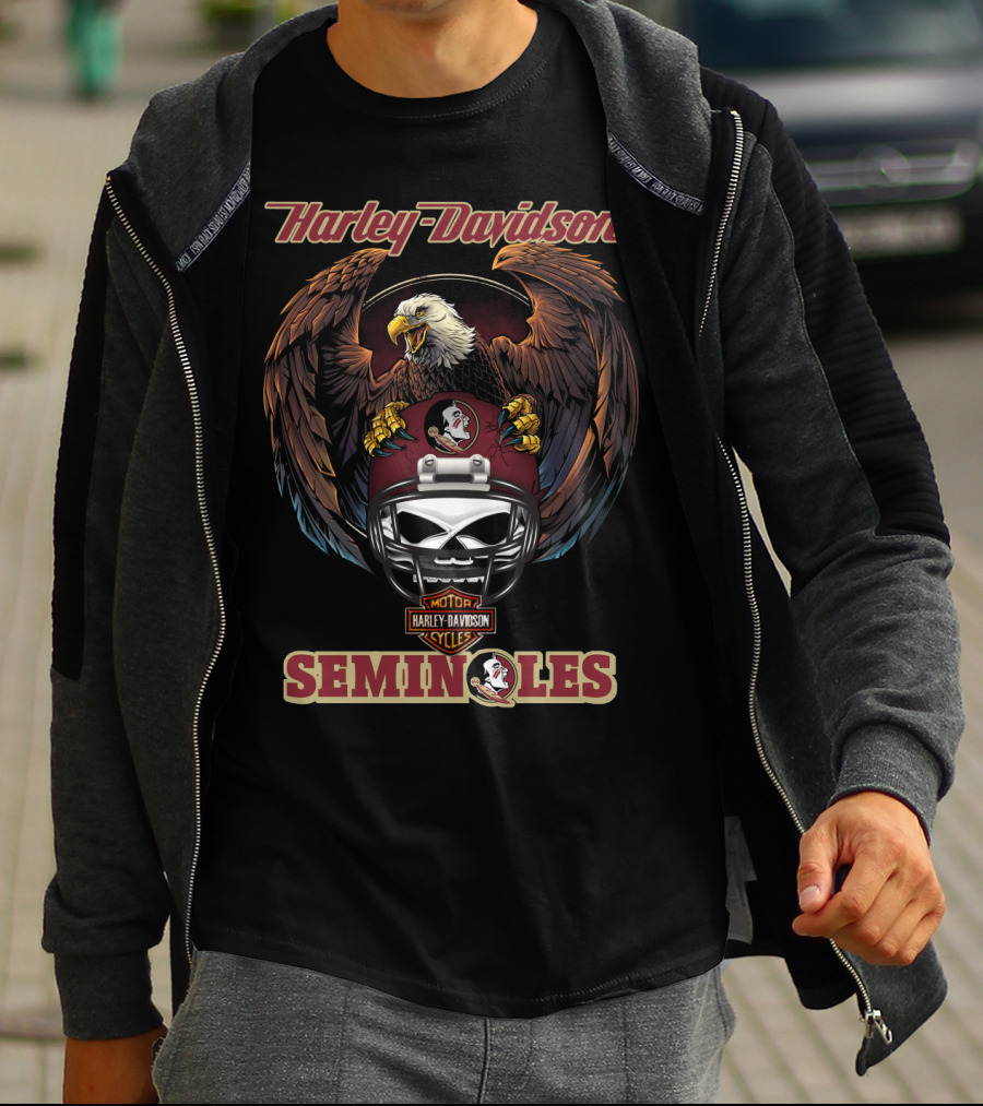Harley Davidson Motor Cycles Seminoles Ncaa Fss Eagles Helmet T-Shirt