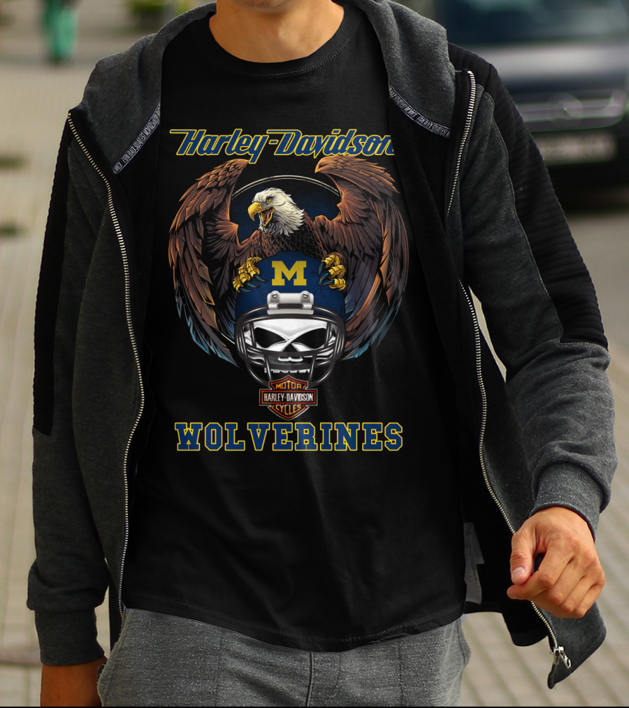 Harley Davidson Wolverines Michigan Football Bald Eagle T-Shirt