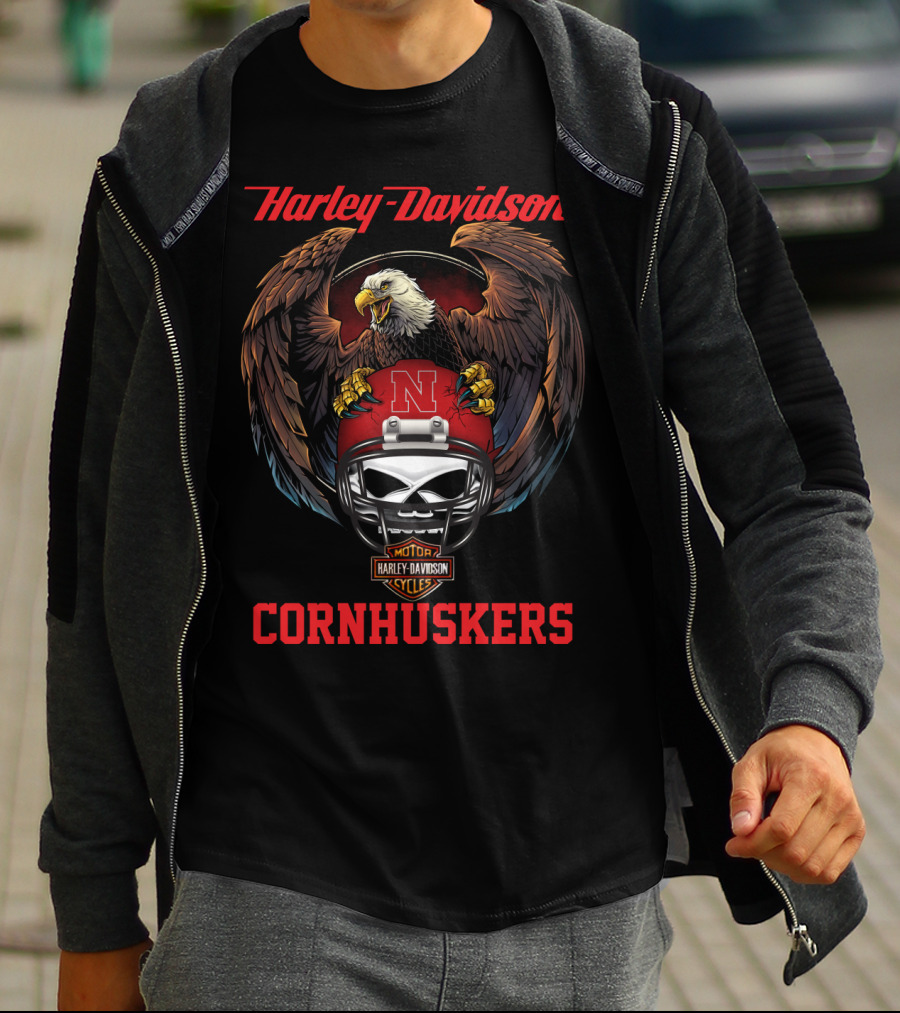 Harley Davidson Cornhuskers Motor Cycles Bald Eagle Helmet T-Shirt