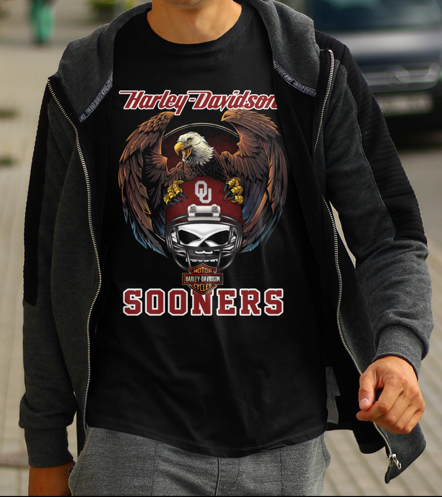 Harley Davidson Sooners Ou Ncaa Football Eagle Helmet T-Shirt