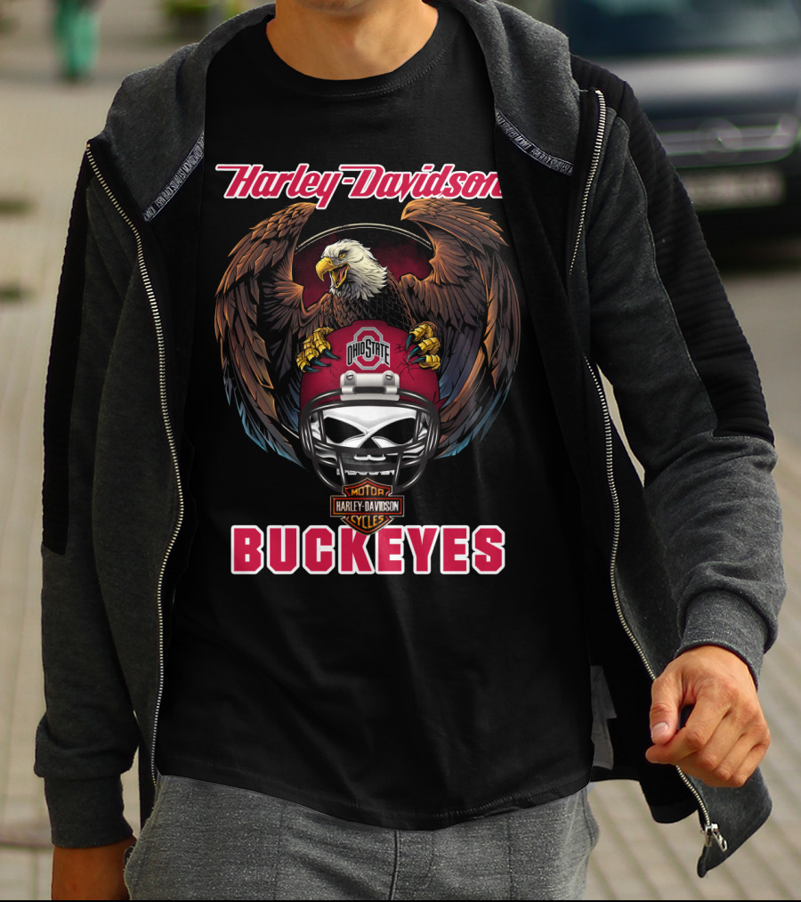 Harley Davidson Ohio State Buckeyes Eagle Helmet Ncaa Cycles T-Shirt