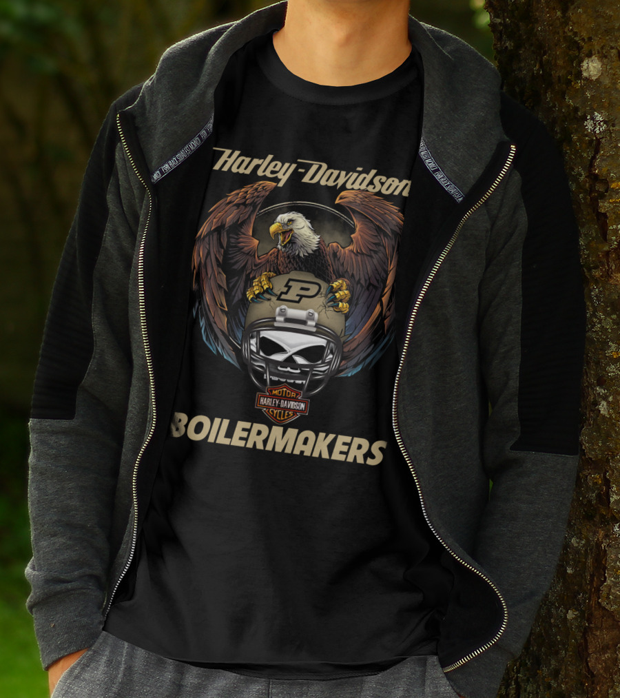 Harley Davidson Purdue Boilermakers Eagle Skull Helmet T-Shirt