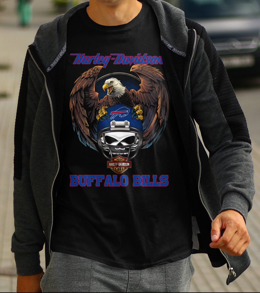 Harley Davidson Buffalo Bills Eagle Helmet Nfl Motorcycles T-Shirt