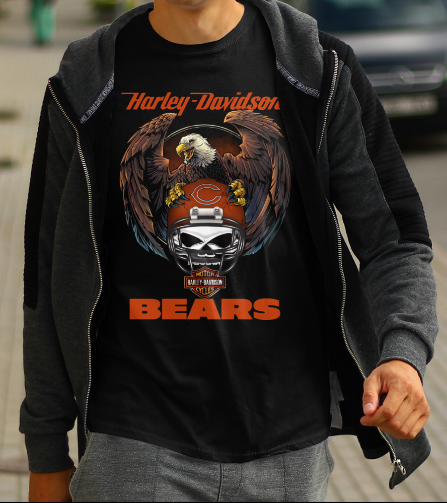 Harley Davidson Motorcycles Bears Eagle Football Helmet T-Shirt