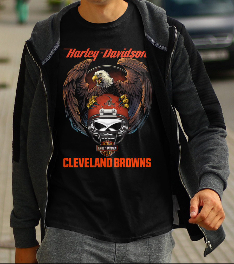 Harley Davidson Cleveland Browns Eagle Helmet T-Shirt