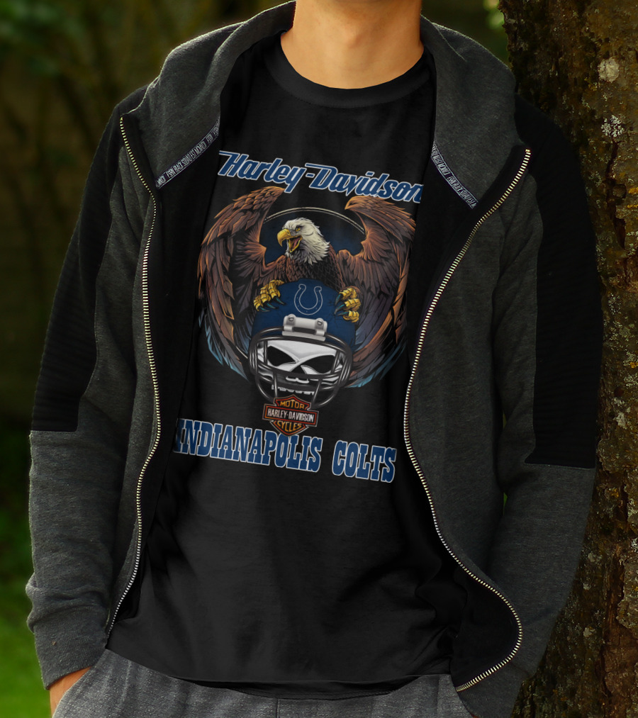 Harley Davidson Indianapolis Colts Bald Eagle Skull Helmet T-Shirt