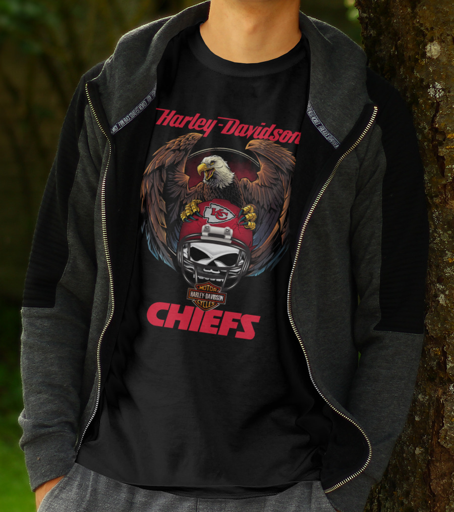 Harley Davidson Kansas City Chiefs Nfl Eagles Helmet Motor Cycles T-Shirt