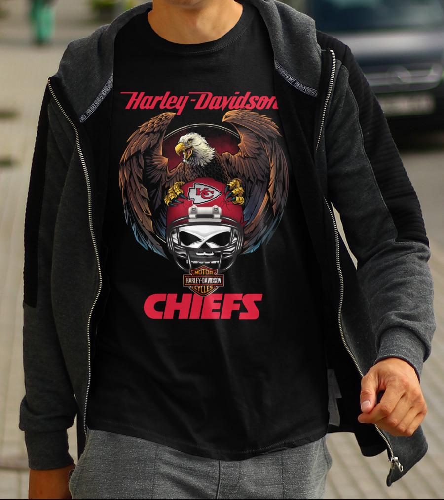 Harley Davidson Kansas City Chiefs Nfl Eagles Helmet Motor Cycles T-Shirt