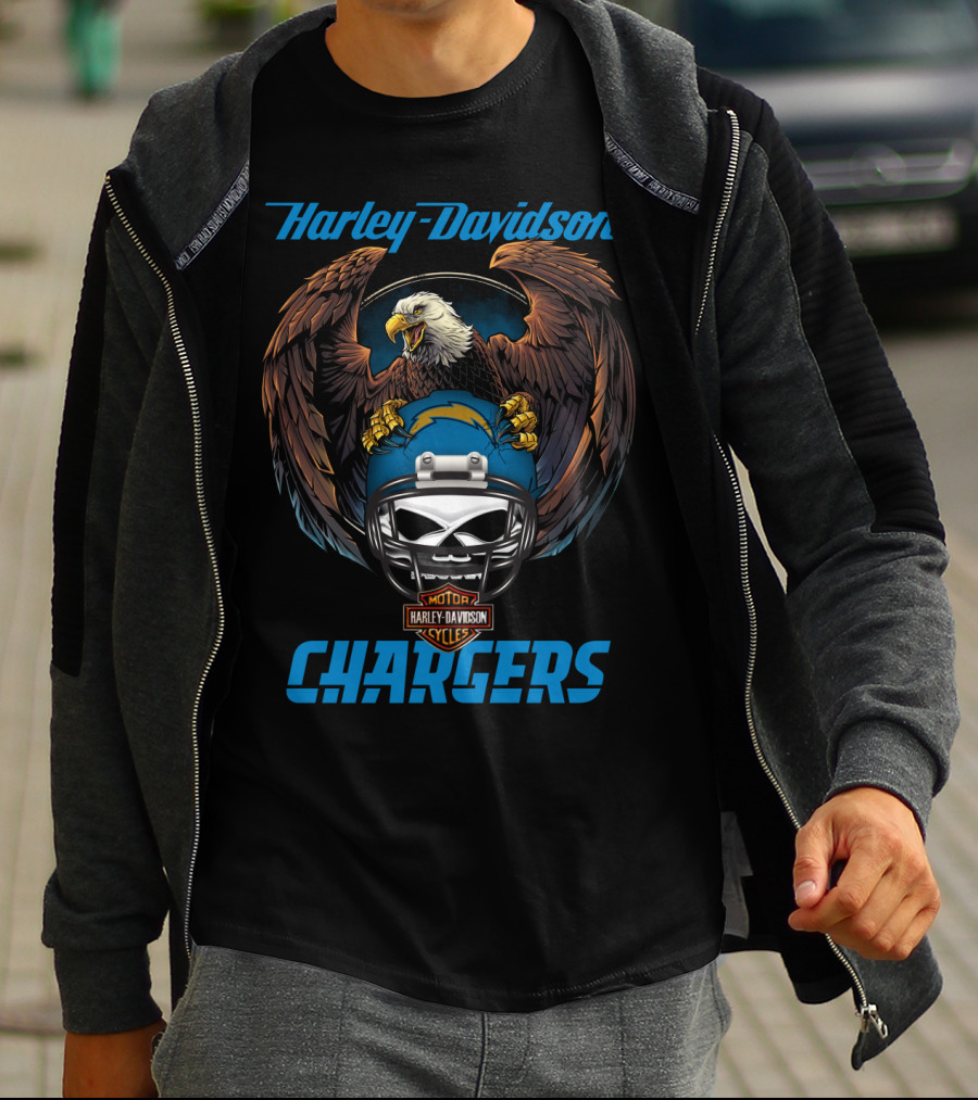 Harley Davidson Motorcycles Chargers Nfl Lac Eagle Helmet T-Shirt