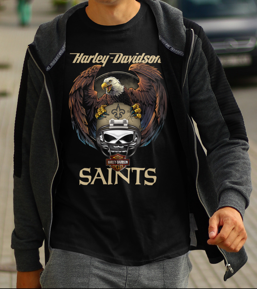 Harley Davidson Saints Eagle Nfl Motor Cycles Fleur-De-Lis Helmet T-Shirt