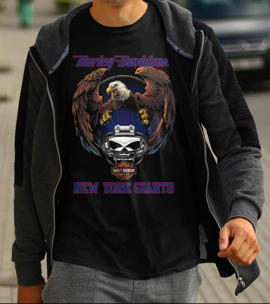 Harley Davidson New York Giants Nfl Nyg Eagle Helmet Motor Cycles T-Shirt
