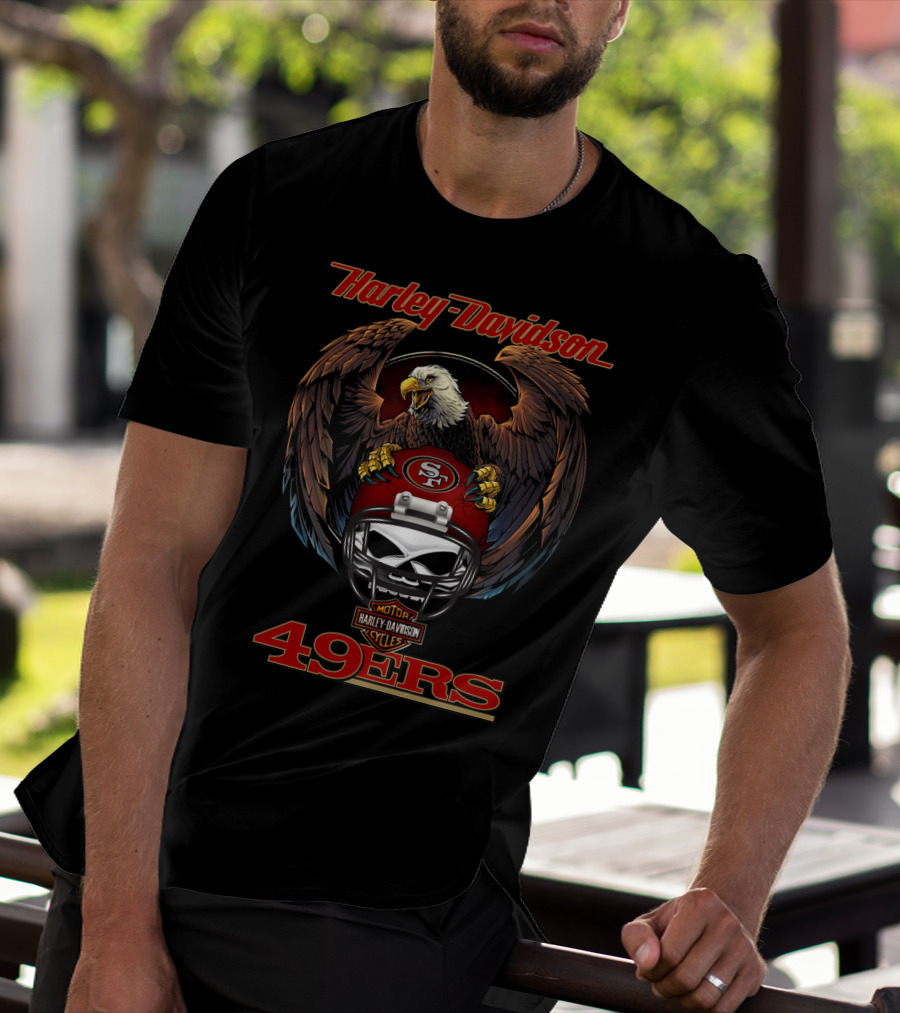 Harley Davidson Nfl 49ers Motor Cycles Eagle Helmet T-Shirt